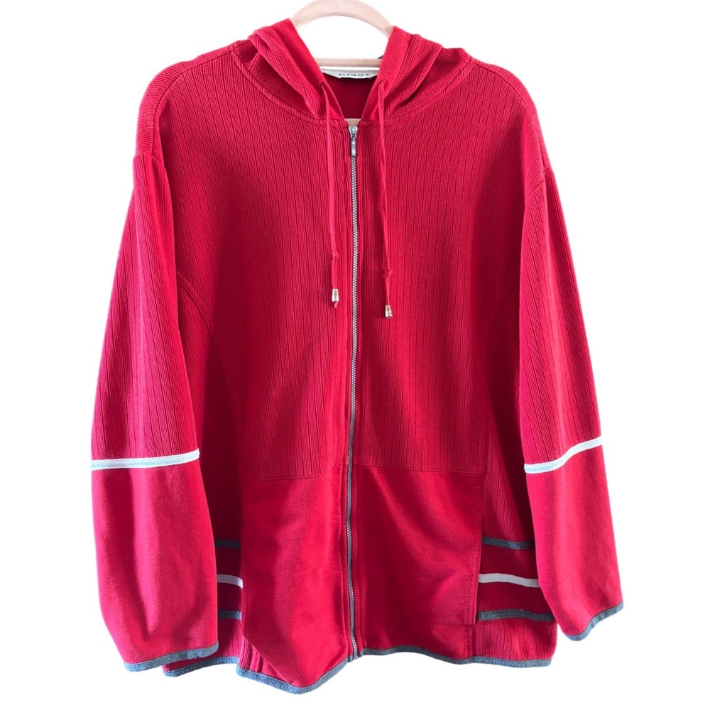 Blast Womens Full Zip Ribbed Hoodie Red‎ Striped Long Sleeve Plus 1X